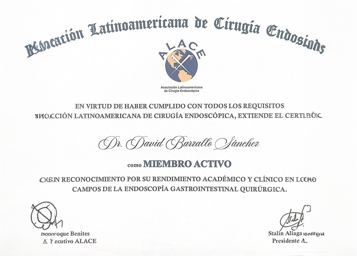 Dr. David Barzallo Cirujano General Cuenca Asociacion Latinoamericana Cirugia Endoscopica Certificado