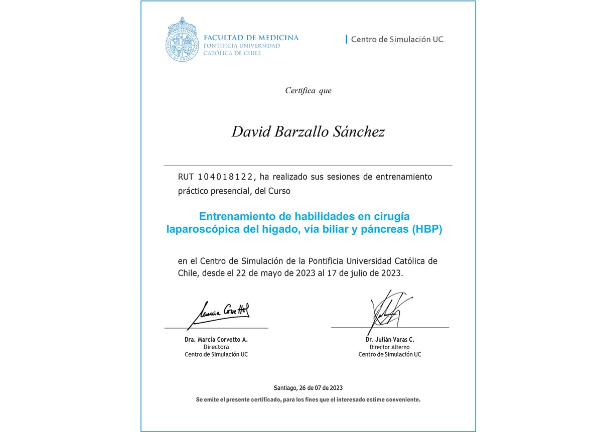 Diploma Dr. David Barzallo Cirujano General Cuenca Certificado Universidad de Chile